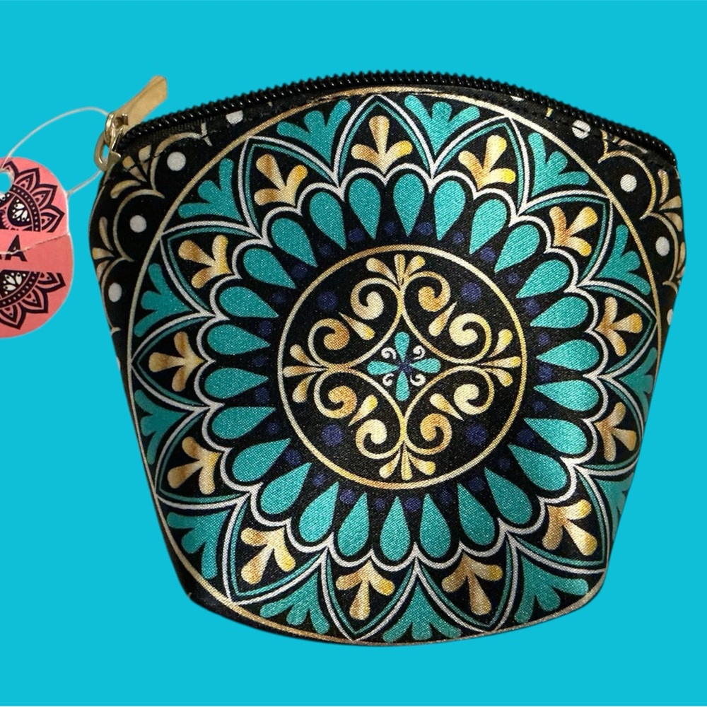 Chula Teal and Gold Patterned Pouch. Great for coins or accessories. NEW